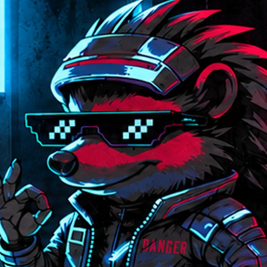 Neon illustration of Danger in a visor and pixel shades